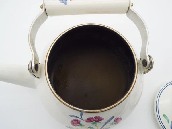 Lenox Poppies on Blue Metal Enamel Tea Kettle Teapot