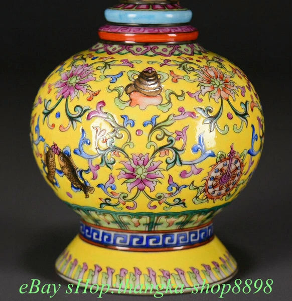 7.8"Old Qianlong Year Enamel Colour Porcelain 8Auspicious Pattern Tea pot Teapot