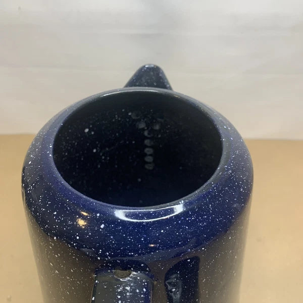 Vintage Enamelware Coffee Tea Pot Kettle & 7 Cups Blue & White Speckled