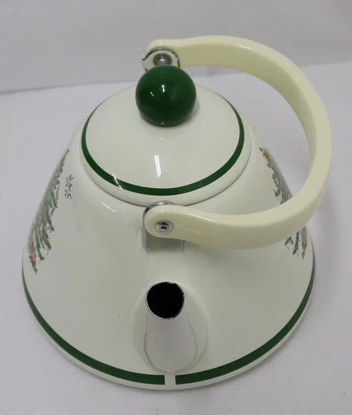 Spode Christmas Tree 2.2 Quart Whistling Tea Kettle - Porcelain Enamel on Steel
