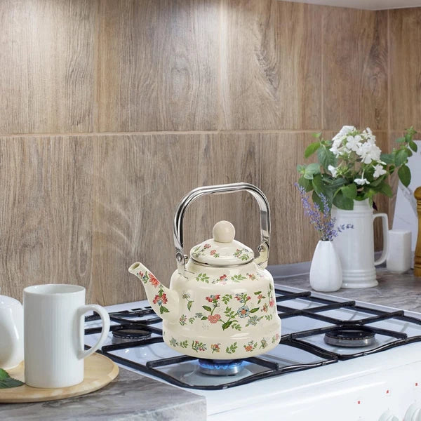 Elegant 1.8L Enamel Teapot - Retro Green Floral Design for Home and Camping