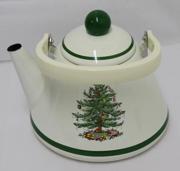 Spode Christmas Tree 2.2 Quart Whistling Tea Kettle - Porcelain Enamel on Steel