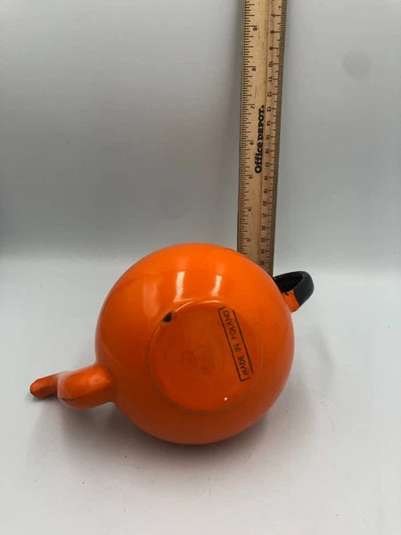 Vintage Huta Silesia Enamelware Orange Teapot 60s-70s