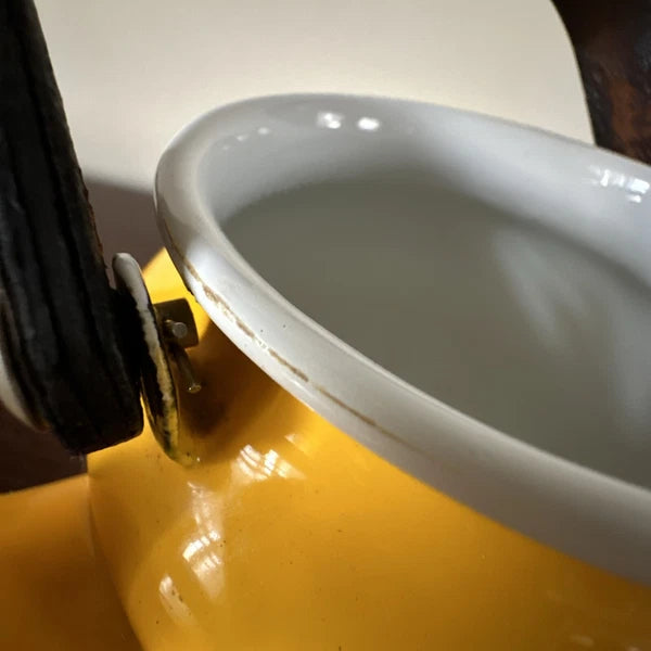 Vintage Yellow Enamel Kettle Tea Pot