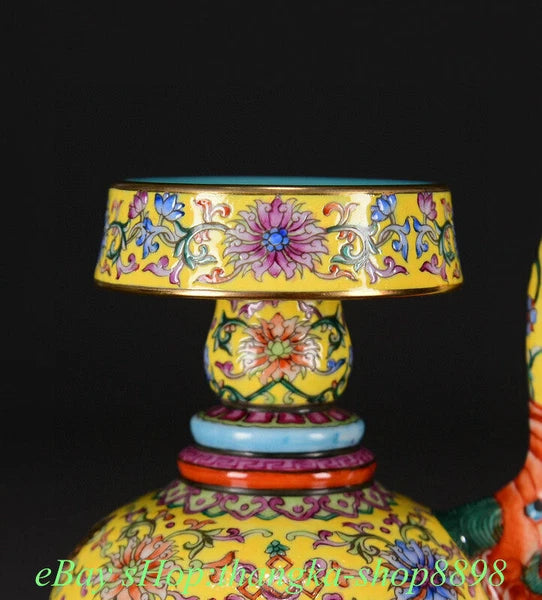 7.8"Old Qianlong Year Enamel Colour Porcelain 8Auspicious Pattern Tea pot Teapot
