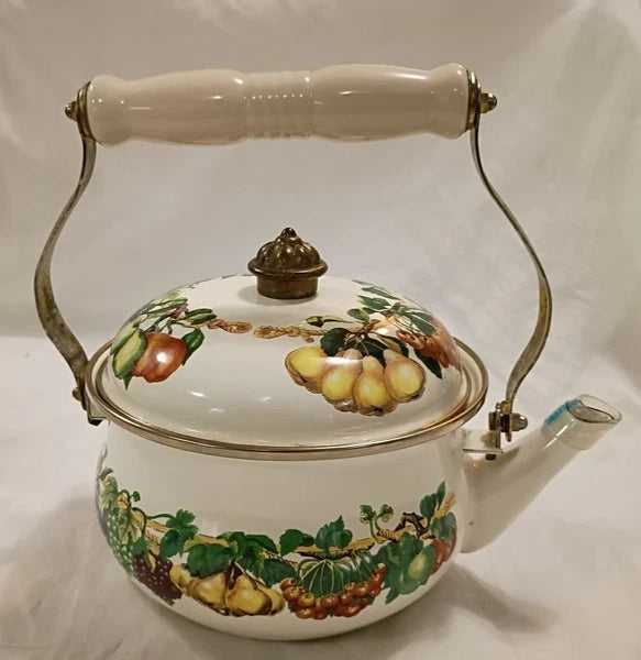 Vintage Tabletops Unlimited Teapot - Ceramic Enamel Fruit - Cottagecore