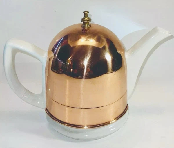 The  Cooks Bazaar  Copper Insulated Covered White Ceramic Tea Pot Kettle