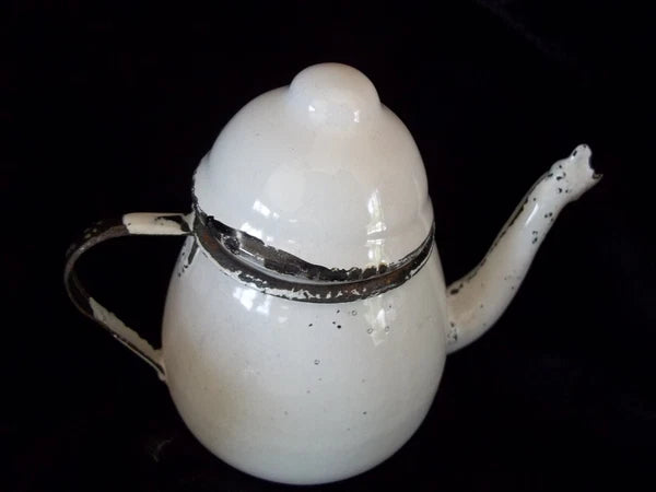 Vintage Big Doll Enamel Ware Picnic Set  Teapot Sugar Creamer 4 cups Saucers