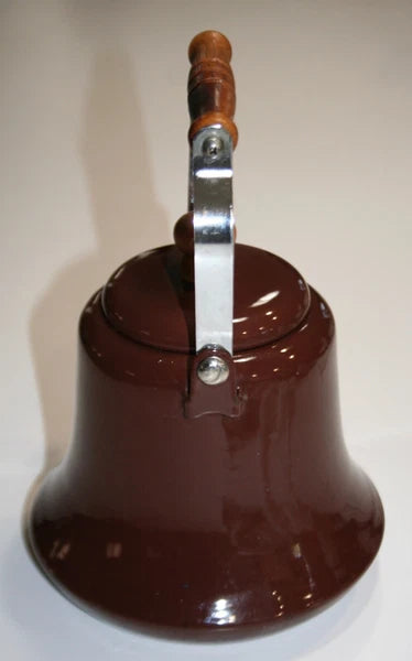 Vintage Enamel Metal Tea Pot with Wooden Handles Chocolate Brown