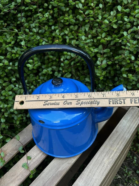 VTG Blue Enamelware Teapot Kettle Farmhouse Rustic Kitchen Decor Primitive