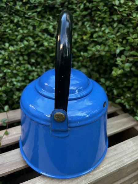 VTG Blue Enamelware Teapot Kettle Farmhouse Rustic Kitchen Decor Primitive