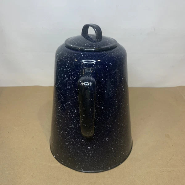 Vintage Enamelware Coffee Tea Pot Kettle & 7 Cups Blue & White Speckled