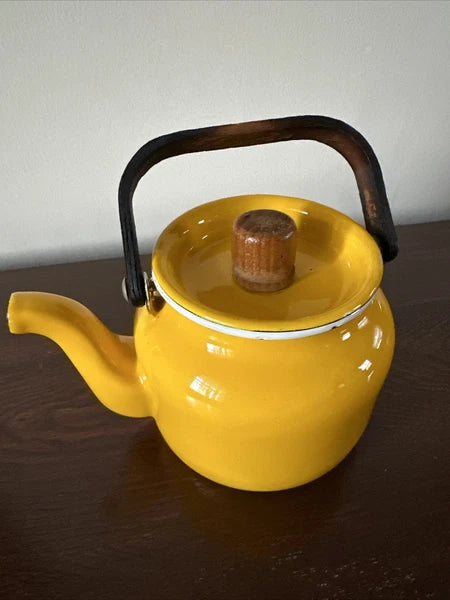 Vintage Yellow Enamel Kettle Tea Pot