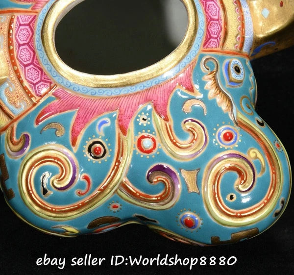 5.6" Qianlong Marked Enamel Porcelain Gilt Flower Butterfly Shaped Wine Tea Pot