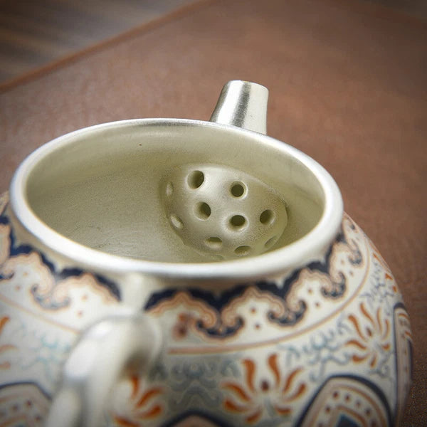 999 Silver Enamel Color Fengming Pot Ceramic Silver Teapot Kung Fu Tea Set Cups