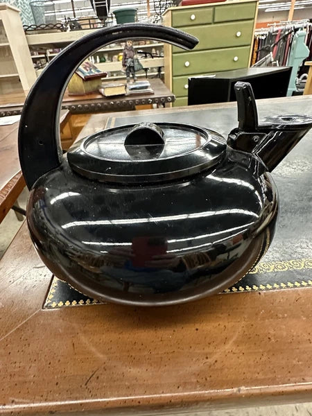 mcm MODERN BLACK enamel  Tea Kettle Good Condition