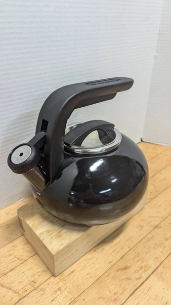 KitchenAid 1.5 Quart Porcelain Enamel Black Whistling Tea kettle