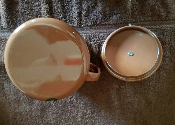 Vintage Enamelware Teapot Kettle;Coffee Brown & White