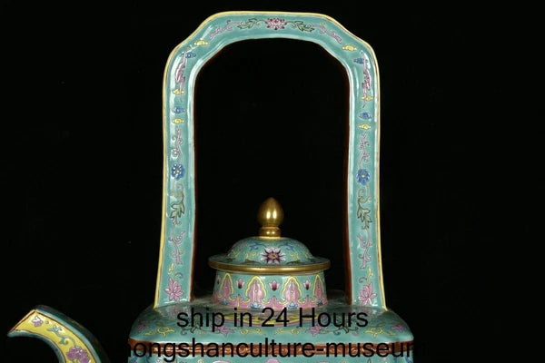 16.4" Yongzheng Marked Enamel Colour Porcelain Flower Handle Wine Tea Pot Flagon
