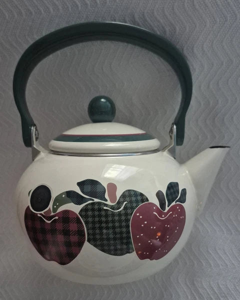 Vintage Apple Themed Enamel Metal 8 Cup - Teapot Kettle