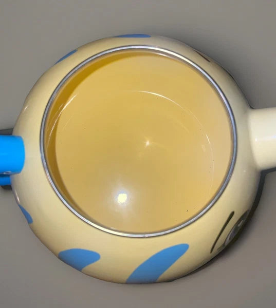 MM Kamenstein Corp. Whistling Tea Kettle Yellow Fish Teapot Enamel Kitschy READ