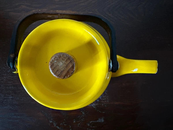 Vintage Yellow Enamel Kettle Tea Pot